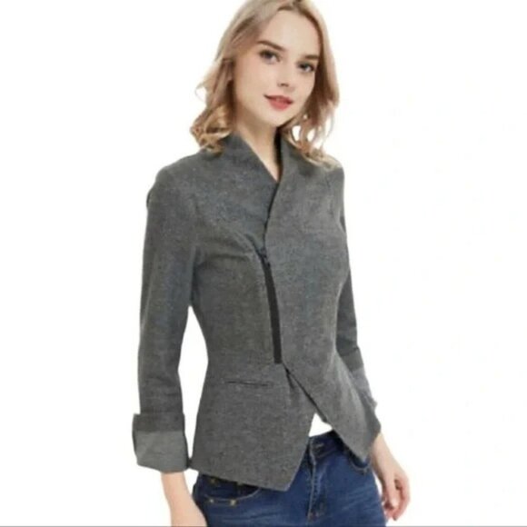Cabi rebel Zip-Front Gray light jacket cartigan sweater zipper detail - Picture 1 of 9